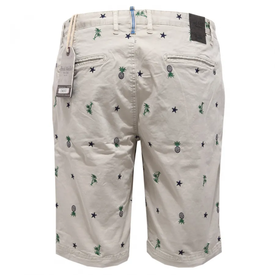 0227AB bermuda uomo FRED MELLO BEIGE cotton embroidery short pant