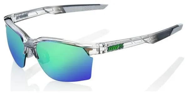 100% Sportcoupe Sunglasses - Polished Translucent Crystal Grey - Mirror Green