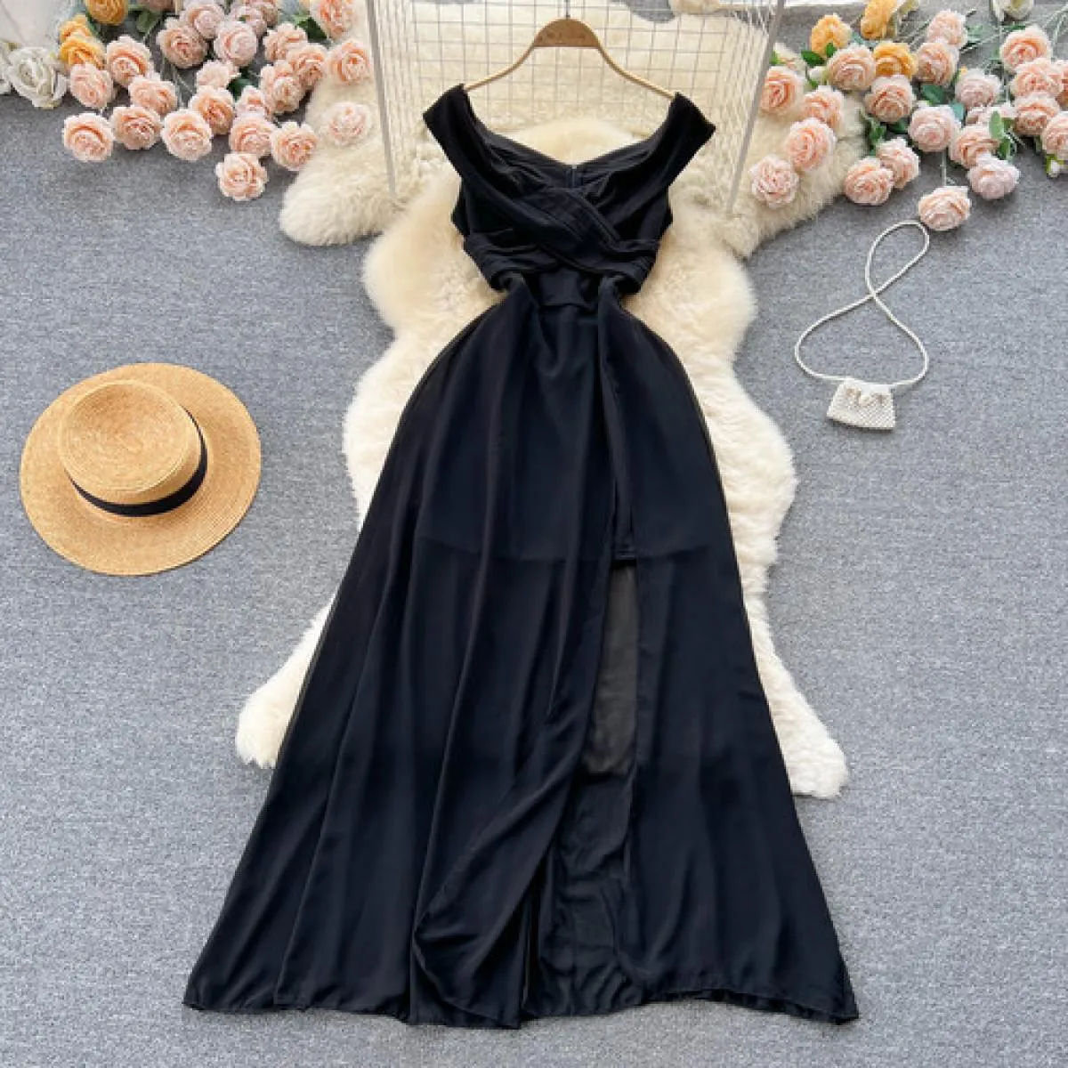 Abito da festa midi elegante estivo per donna Abiti da sera lunghi senza maniche con fasciatura twist Abiti da sera femminili di
