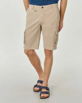 Bermuda cargo beige in cotone stretch con ricamo Aeronautica Militare
