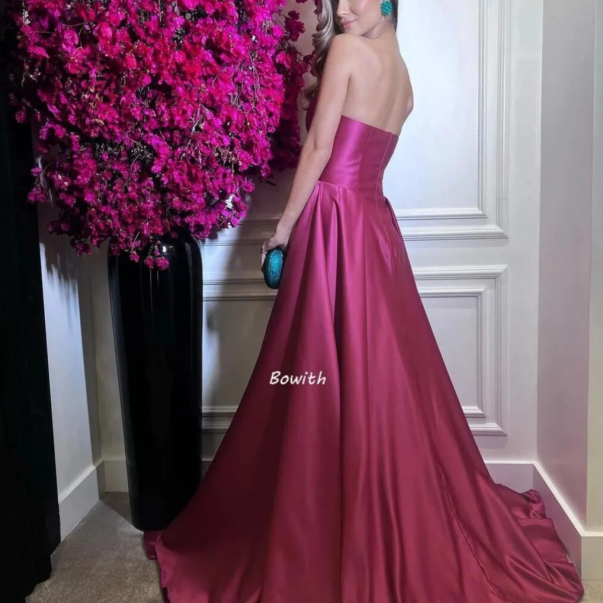 Bowith Abiti da sera senza spalline Lunghi di lusso 2023 Abito da celebrità Elegante abito da festa da donna da sera