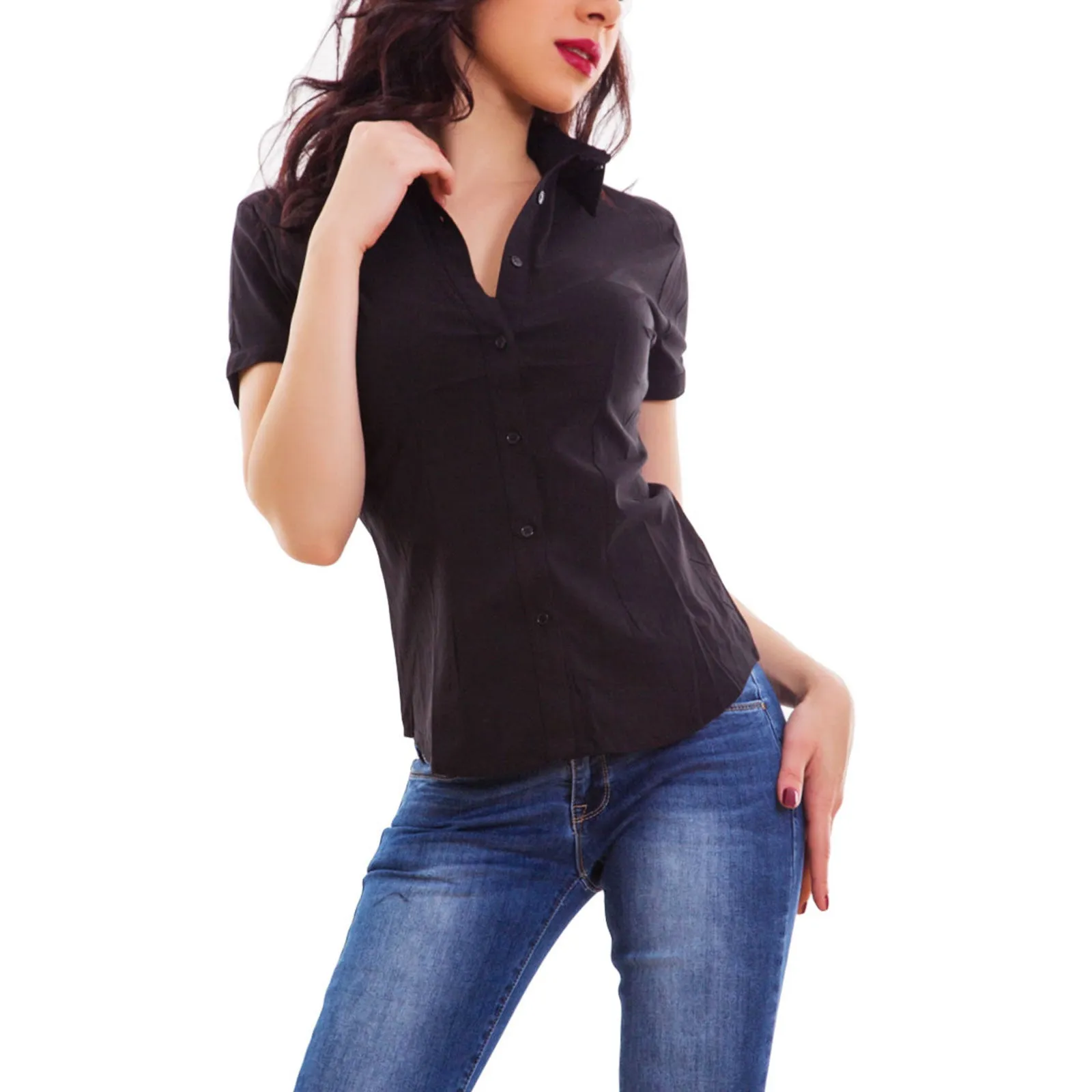 Camicia Donna Avvitata Cotone Maniche Corte D-S053